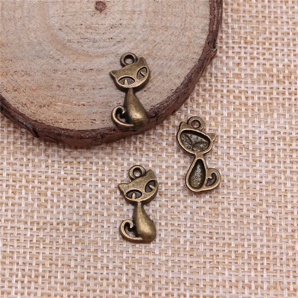 17x9mm 0.7g Multicolor Zinc Alloy Cat Charm Pendant for DIY Necklace Bracelet Jewelry Making