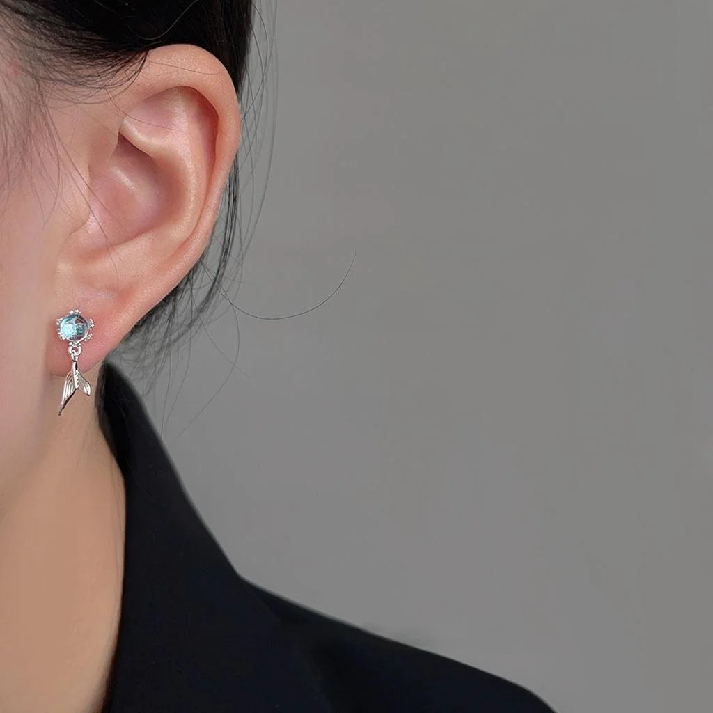 Mini Mermaid Tail Stud Earrings Copper Silver Plated Pin Cute Forest Style Jewelry For Women