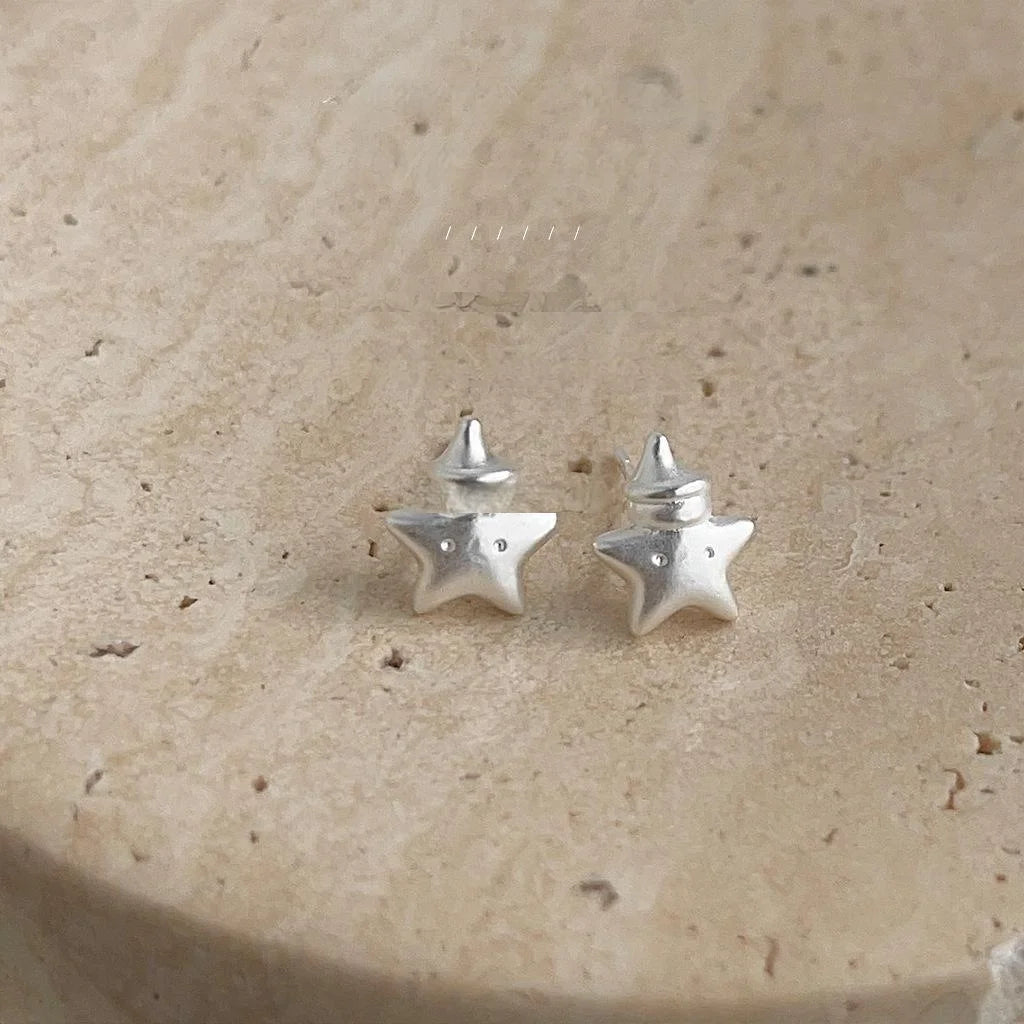 Mini Matte Silver Star Stud Earrings Copper Cute Five Point Star Daily Commuter Jewelry