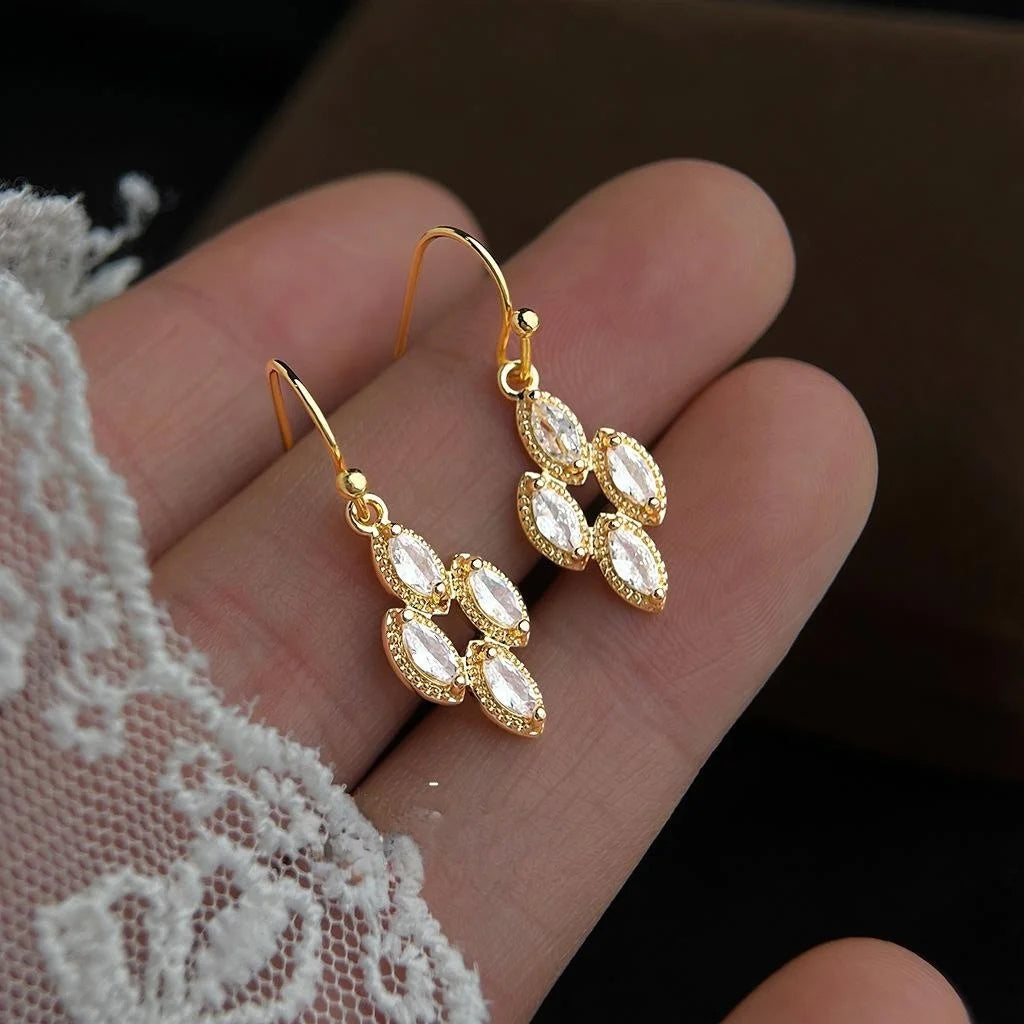 Light Luxury Micro Pave Zircon Copper Geometric Diamond Hollow Drop Earrings