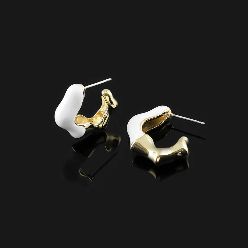Luxury Geometric Coil White Enamel Alloy Stud & Clip On No Piercing Ear Cuff Hoop Earrings