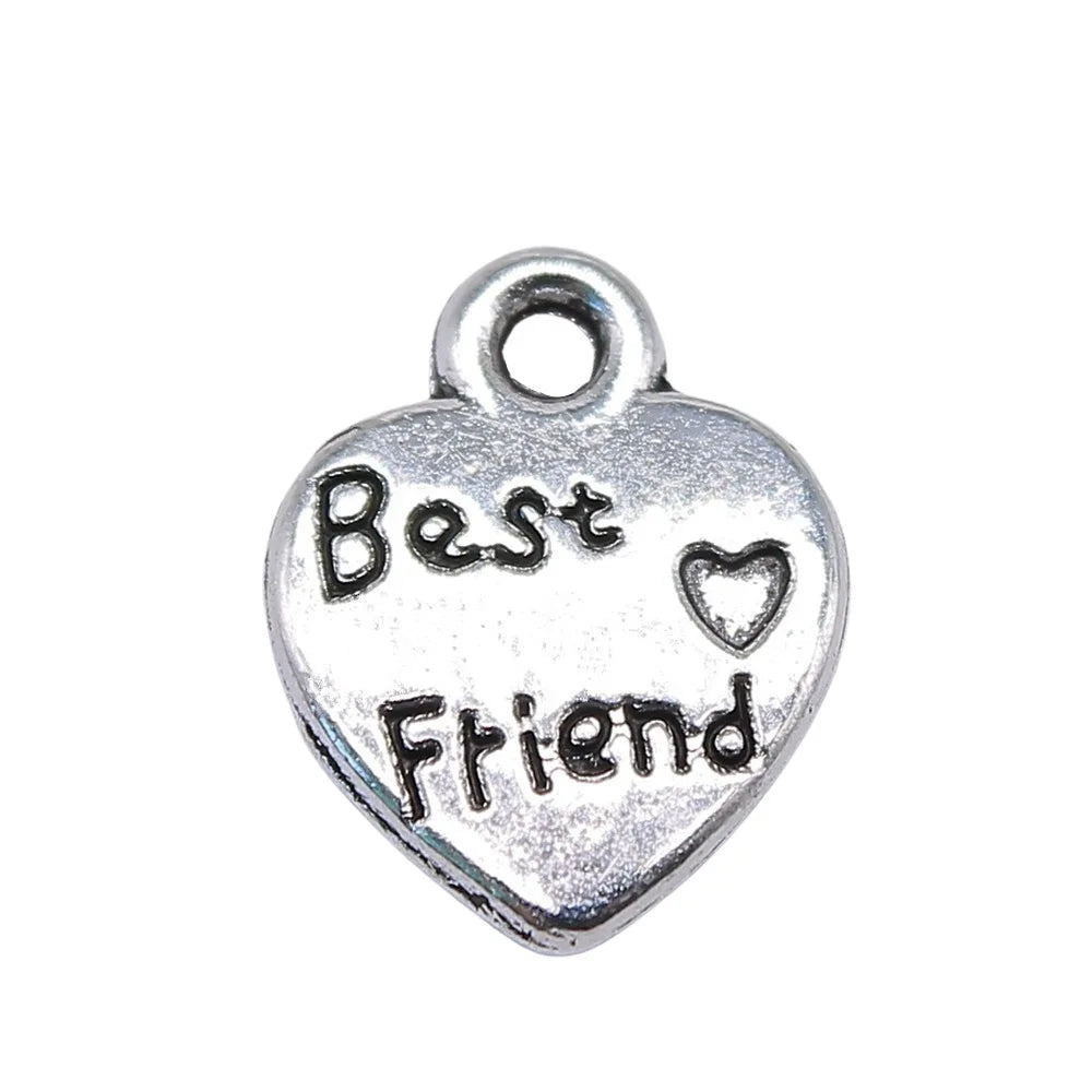 12x10mm 0.7g Multicolor Zinc Alloy Best Friend Heart Charm Pendant for DIY Friendship Jewelry