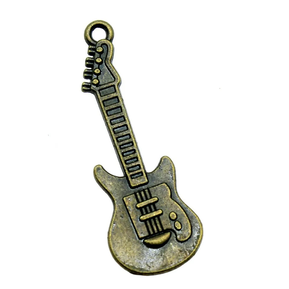 12x35mm 1.7g Multicolor Zinc Alloy Guitar Charm Pendant for Music Theme Bracelet Necklace Making