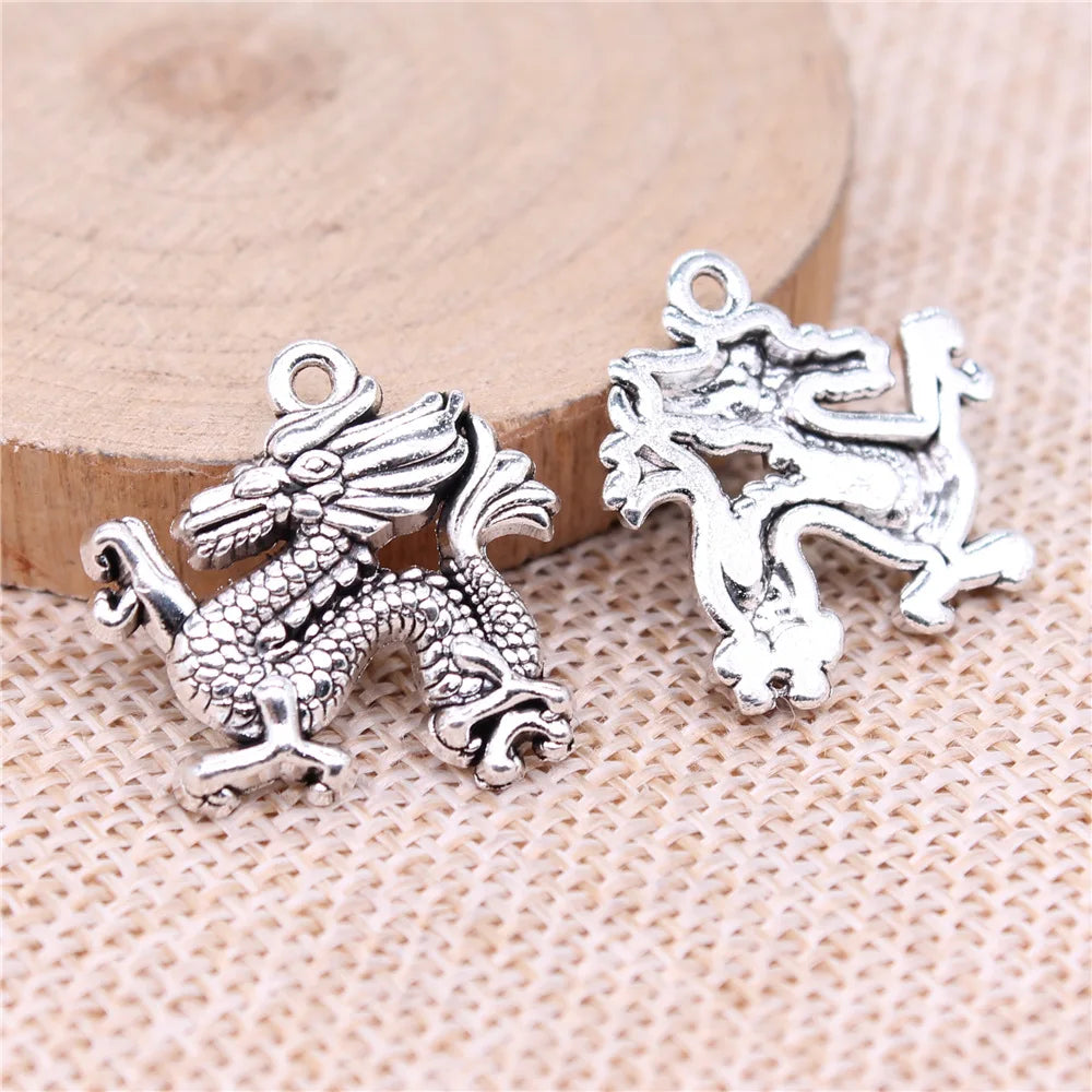 23x22mm 3.3g Antique Silver Zinc Alloy Dragon Charm Pendant for Vintage Style DIY Jewelry Making
