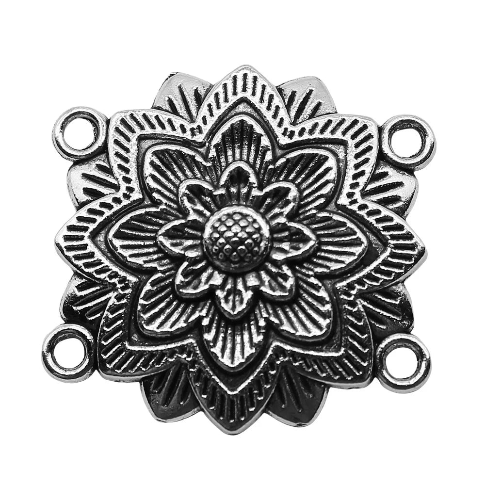27x28mm 2.7g Antique Silver Zinc Alloy Four Hole Body Chain Connector Charm for DIY Body Jewelry