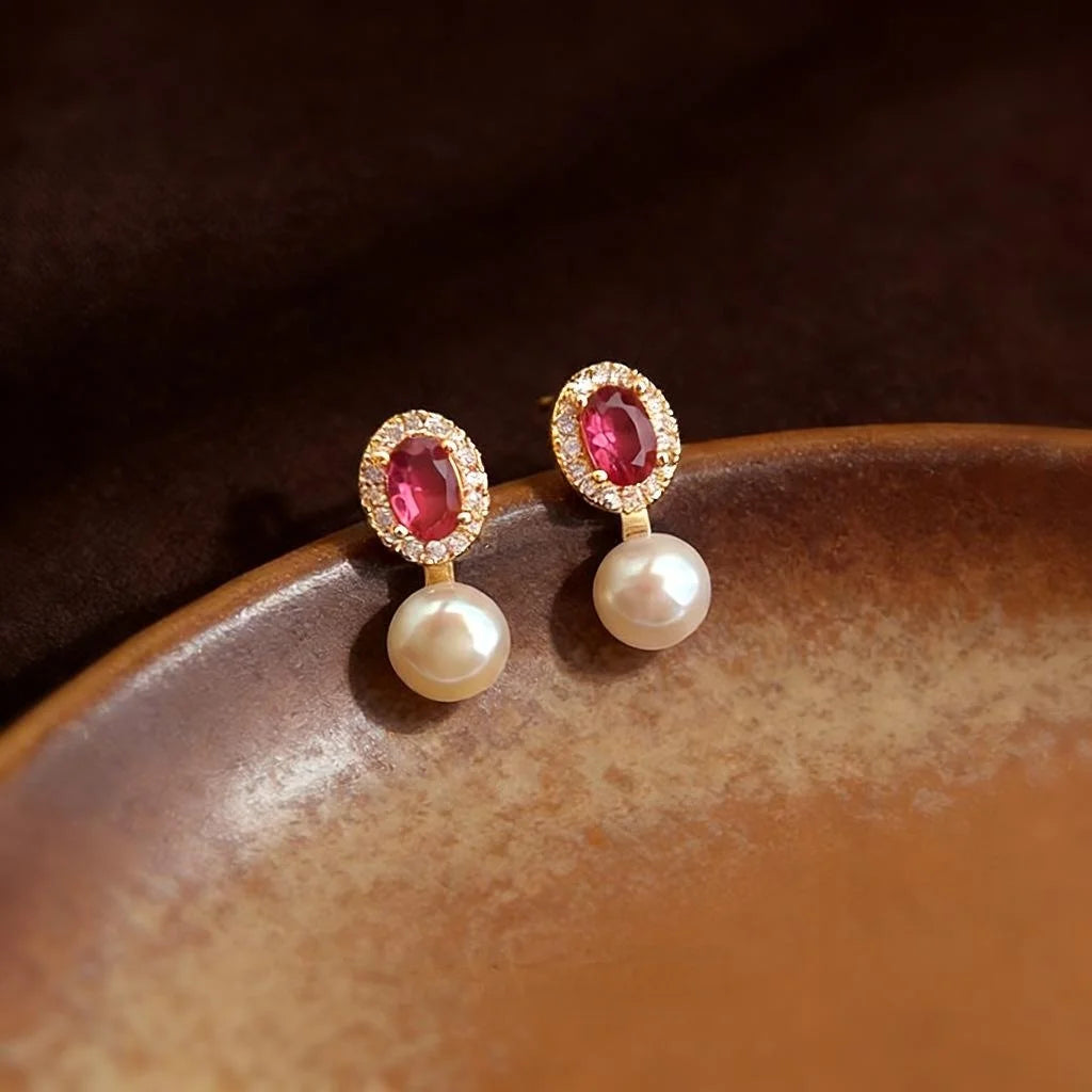 Geometric Freshwater Pearl Zircon Copper Drop Earrings For Women
