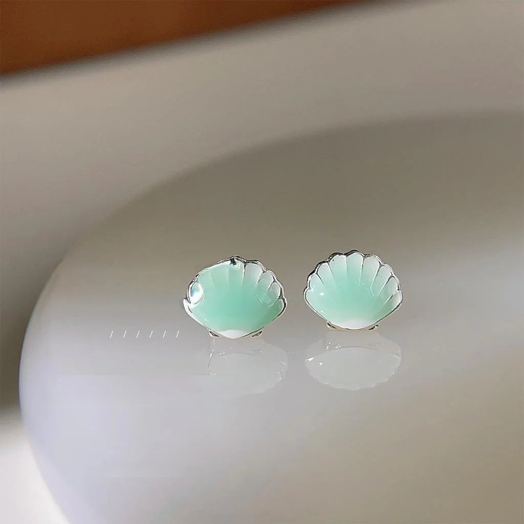 Ice Clear Shell Copper Stud Earrings Geometric Drip Enamel Fresh Daily Summer Jewelry