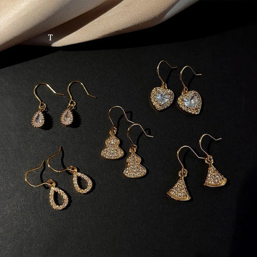 18K Gold Plated Copper Micro Pave Zircon Waterdrop Heart Drop Earrings For Women