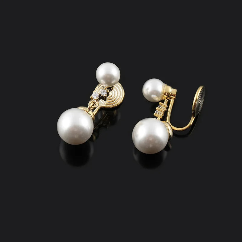 Elegant Faux Pearl Spiral Disc Drop Stud & Clip On No Piercing Alloy Rhinestone Dangle Earrings
