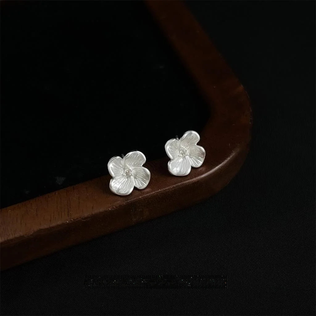 Light Luxury Copper Flower Petal Micro Pave Zircon Stud Earrings