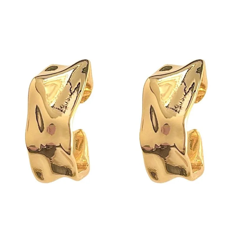 European American Geometric Copper Hoop Earrings Hollow Square Irregular Crinkle Metal Design