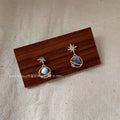 14K Plated Copper Galaxy Star Stud Earrings With Blue Cat Eye Glass And Micro Pave Zircon Style