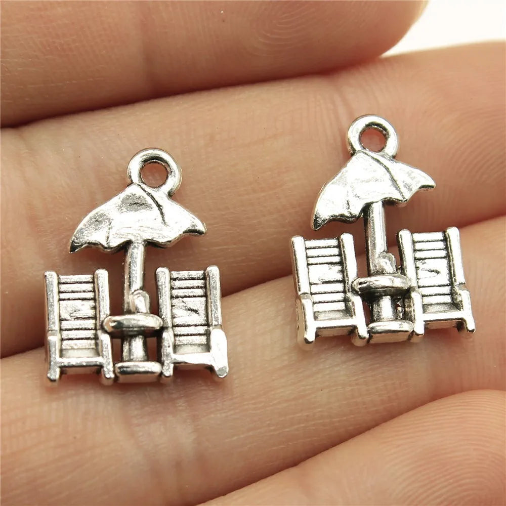 20x14mm 1.3g Antique Silver Zinc Alloy Beach Chair Charm Pendant for DIY Bracelet Necklace Making