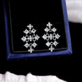 Designer Flower Waterfall Geometric Tassel Drop Earrings With Micro Pave Zircon Copper