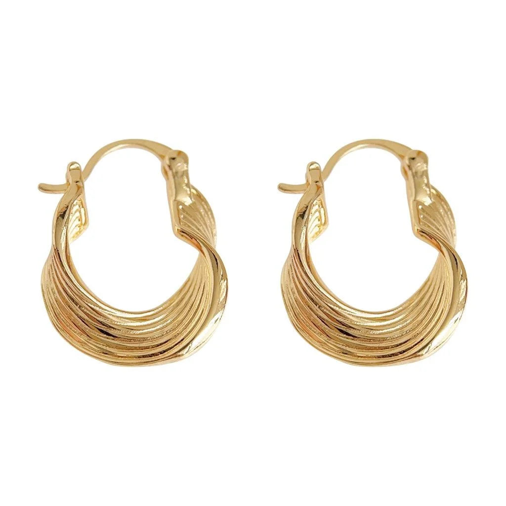 14K Electroplated Copper Geometric Irregular Curved Texture Drop Earrings