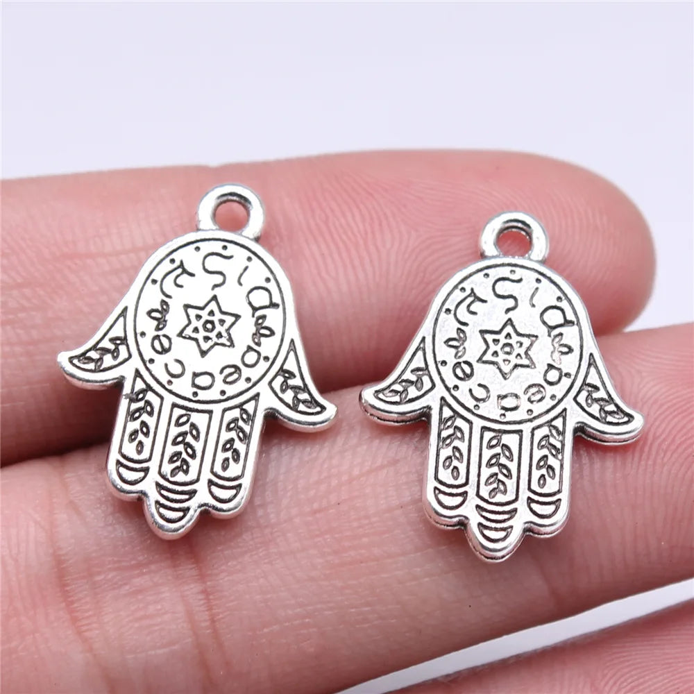 23x18mm 1.96g Antique Silver Zinc Alloy Hexagram Hamsa Hand Charm Pendant for DIY Necklace Making