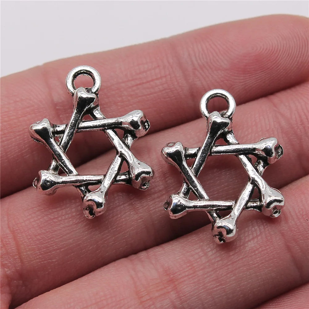 20x26mm 3.2g Antique Silver Zinc Alloy Bone Six Point Star Charm Pendant for DIY Necklace Making