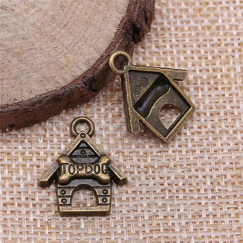 19x16mm 1.9g Antique Silver Zinc Alloy Top Dog Dog House Charm Pendant for DIY Pet Jewelry
