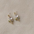 14K Gold Plated Copper Flower Stud Earrings, Vintage Summer Green Style