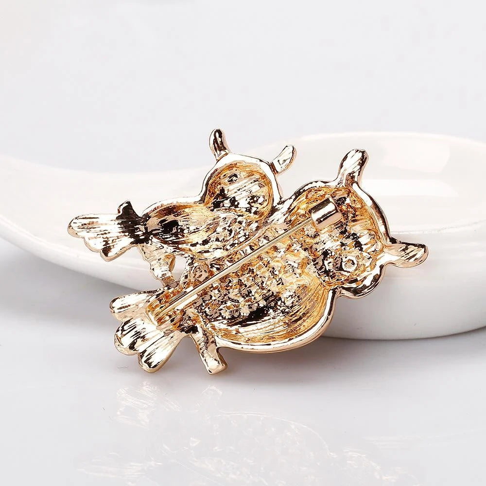Elegant Enamel Rhinestone Owl Brooch, Gold Tone Alloy Lapel Pin Corsage For Women's Suit Gift