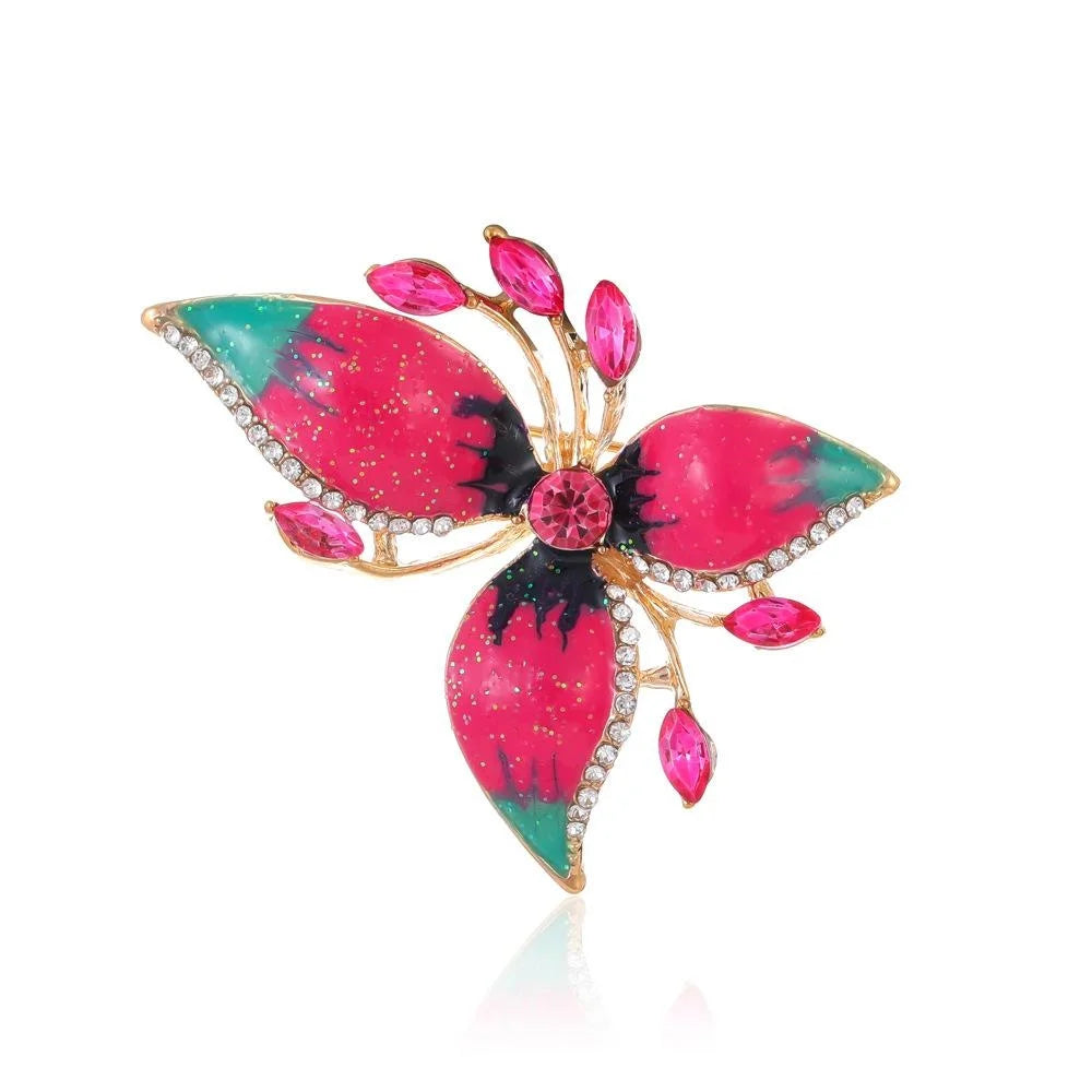 Elegant Bougainvillea Flower Enamel Rhinestone Brooch, Pink Alloy Lapel Pin Corsage Gift For Women