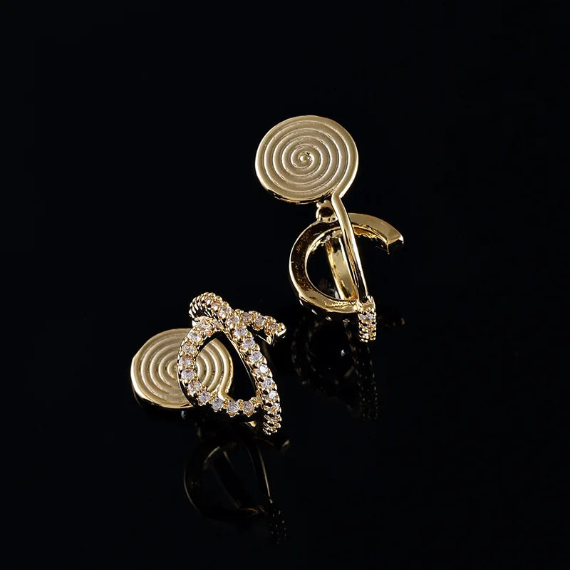 Luxury Geometric Planet Orbit Spiral Coil Rhinestone Alloy Stud & Clip On No Piercing Women's Earrings