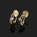 Vintage Blue Cat Eye Stone Zircon C Hoop Stud & Clip On No Piercing Elegant Gold Alloy Earrings