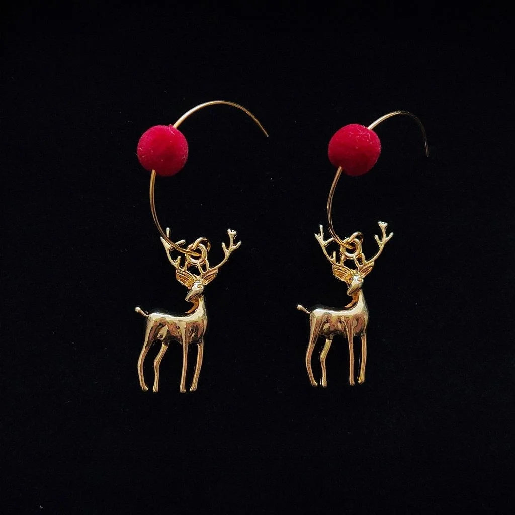 14K Gold Plated Alloy Reindeer Drop Earrings Christmas Animal Charm Jewelry For Women