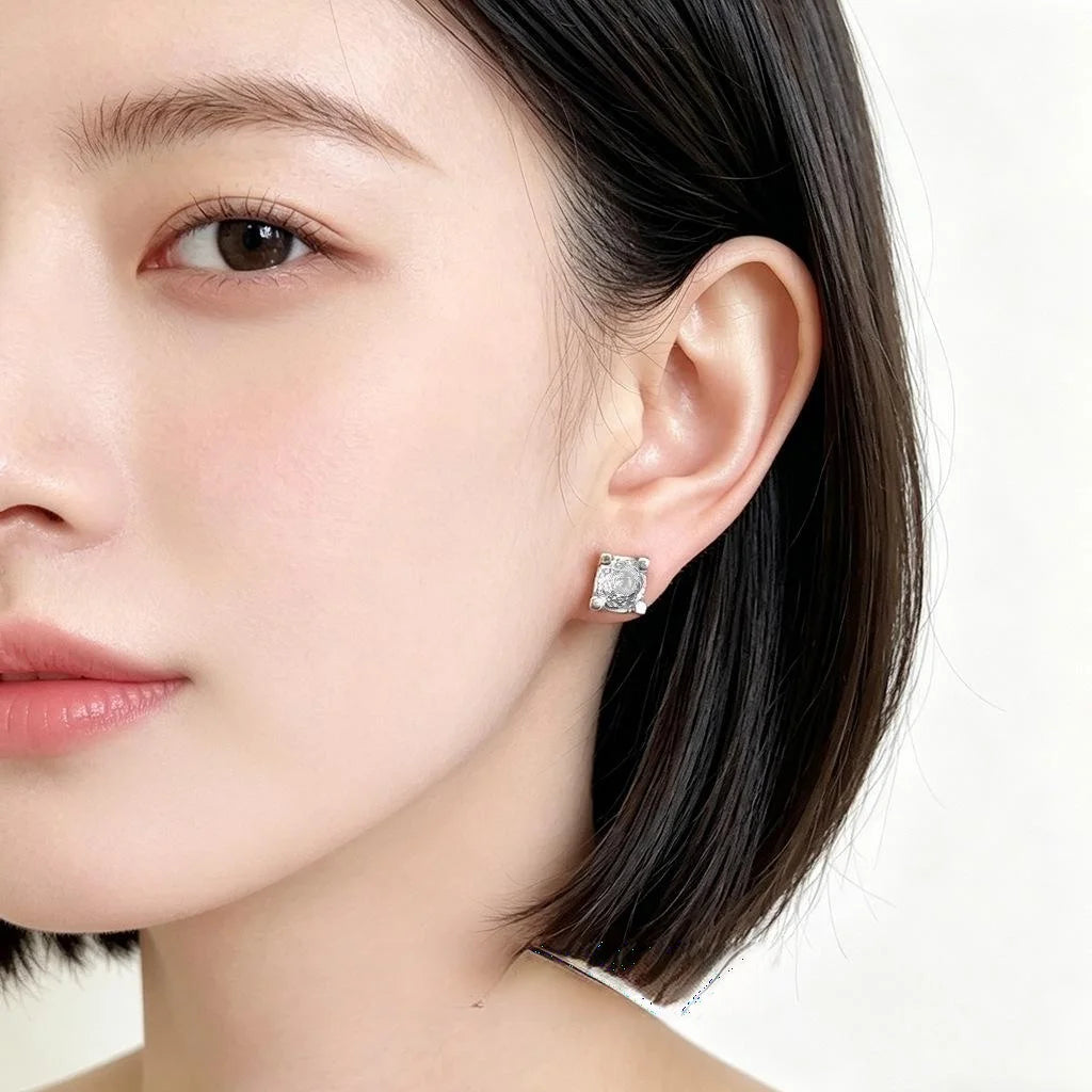 Premium Octagon Rose Zircon Square Geometric Eco-Friendly Copper Stud Earrings For Women