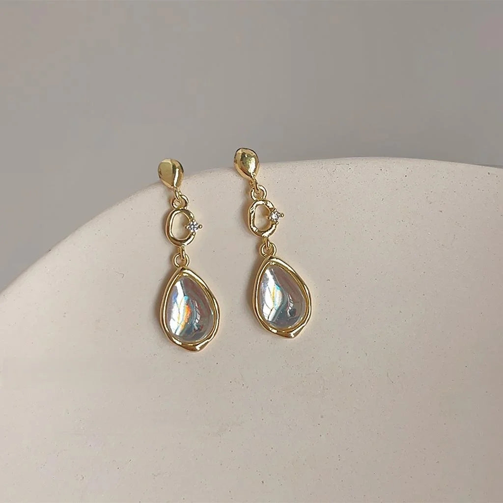 14K Gold Plated Copper Waterdrop Zircon Stud Earrings, Sweet Cool Geometric Jewelry