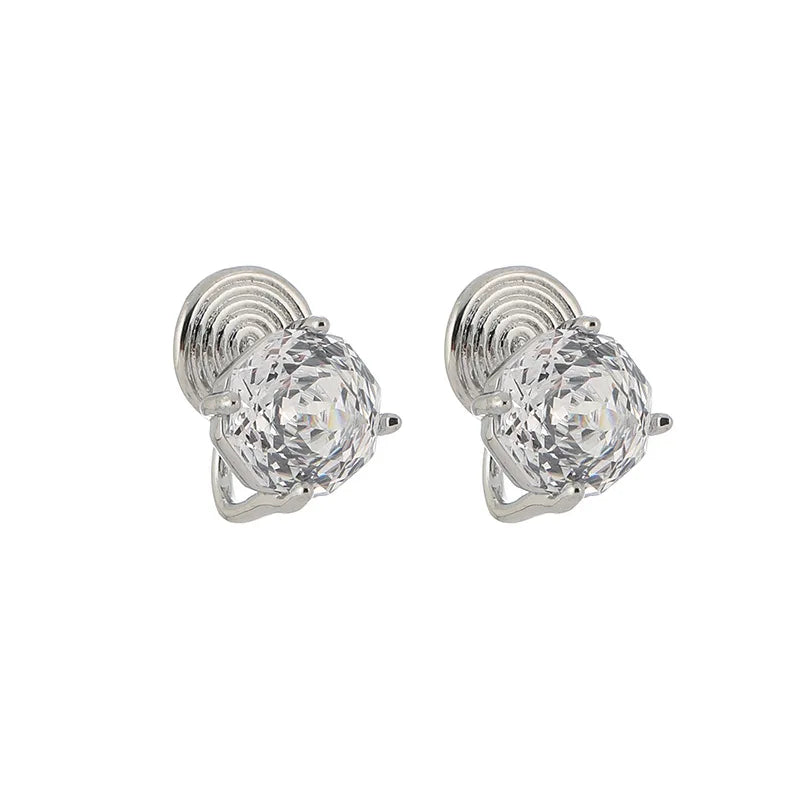 Elegant Spiral Disc Rose Cut Zircon Alloy Stud & Clip On No Piercing Women's Fashion Earrings