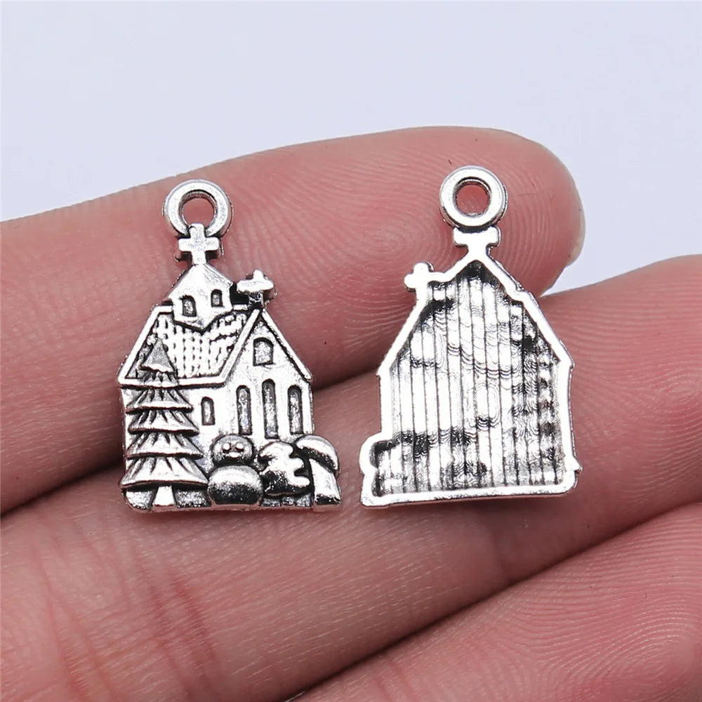 21x14mm 1.4g Antique Silver Zinc Alloy House Charm Pendant for DIY Necklace Bracelet Jewelry Making