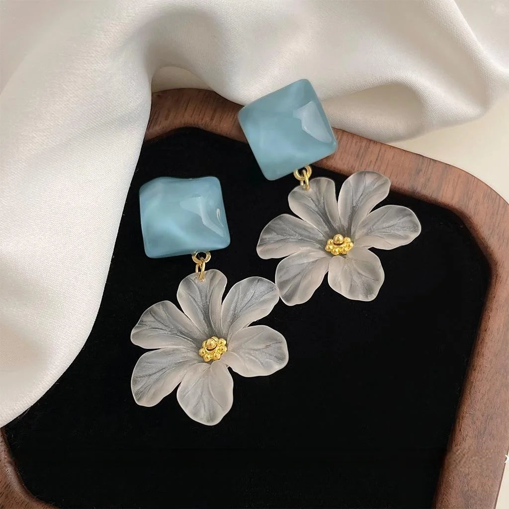 Summer Sweet Floral Acrylic Drop Earrings Handmade Geometric Statement Jewelry For Women