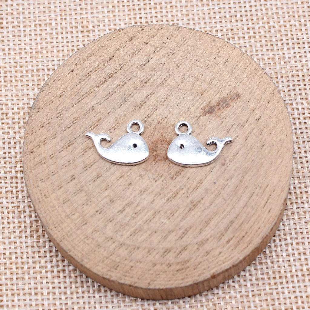 12x16mm 0.6g Antique Silver Zinc Alloy Whale Charm Pendant for DIY Ocean Theme Jewelry Making