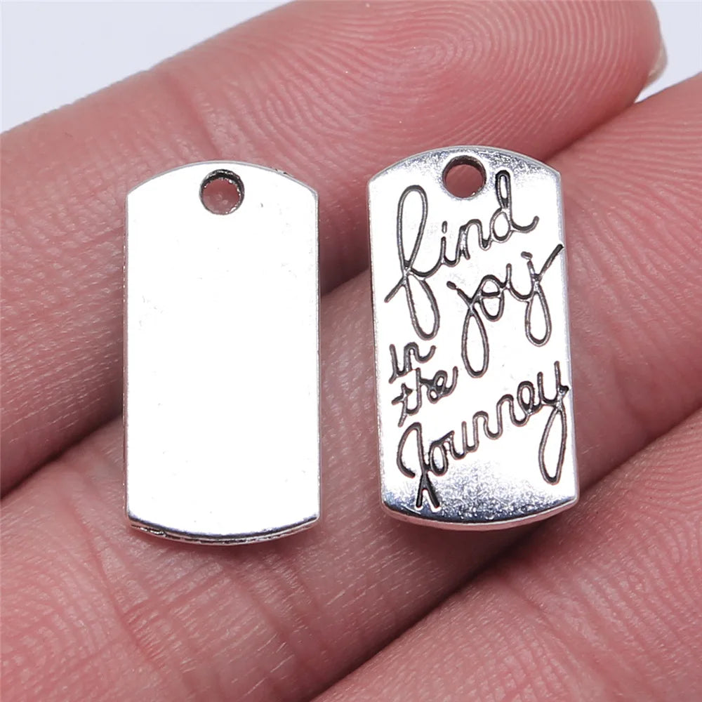 20x10mm 1.8g Zinc Alloy Find Joy in the Journey Letter Charm Pendant for DIY Inspirational Jewelry Making