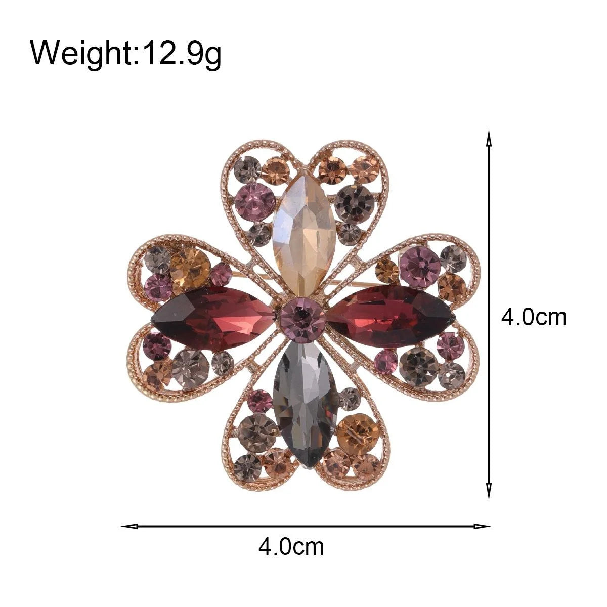 Elegant Rhinestone Hollow Heart Four Leaf Clover Brooch With Marquise Green Crystals Lapel Pin Gift