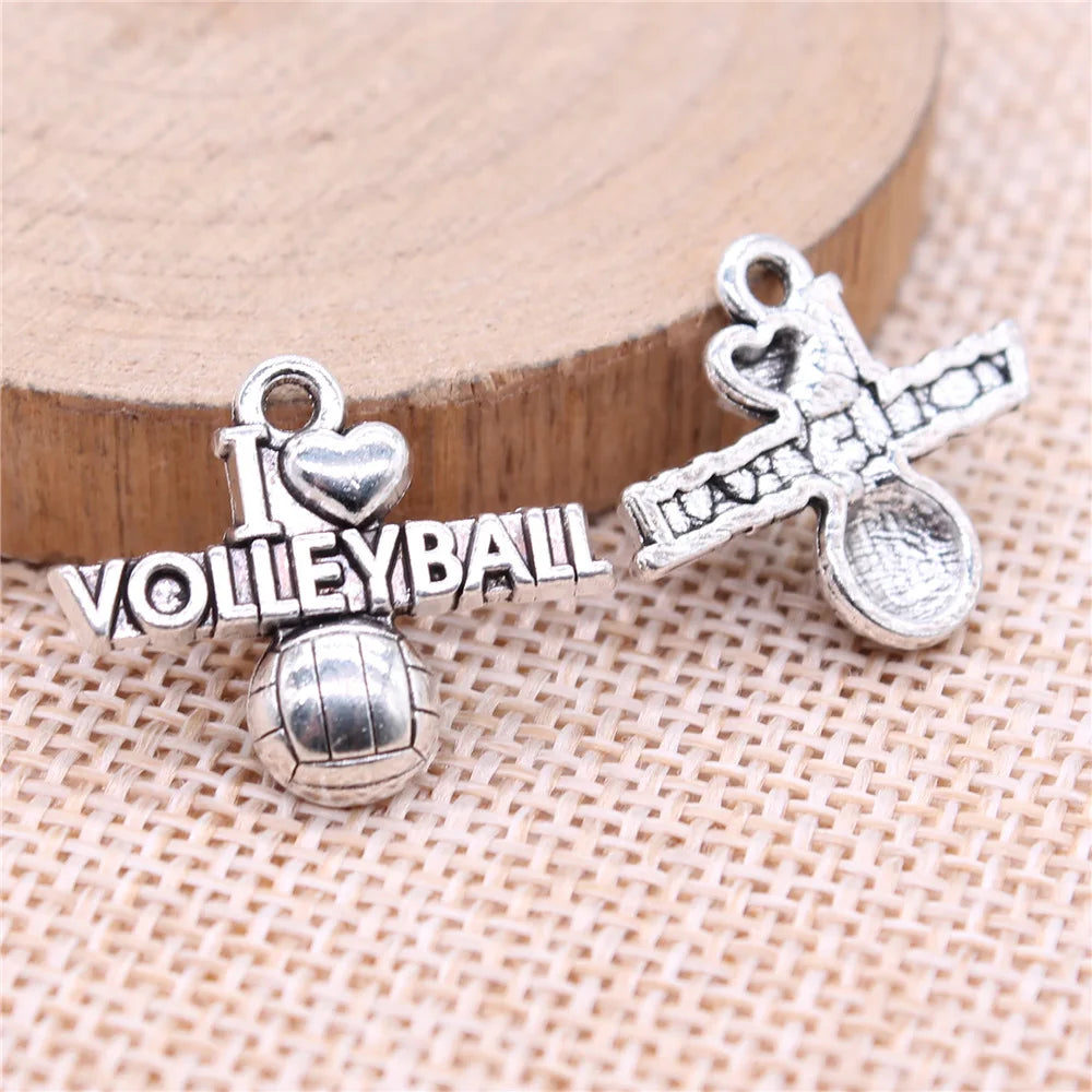 22x18mm 1.67g Multicolor Zinc Alloy I Love Volleyball Sports Charm Pendant for Bracelet Necklace Making