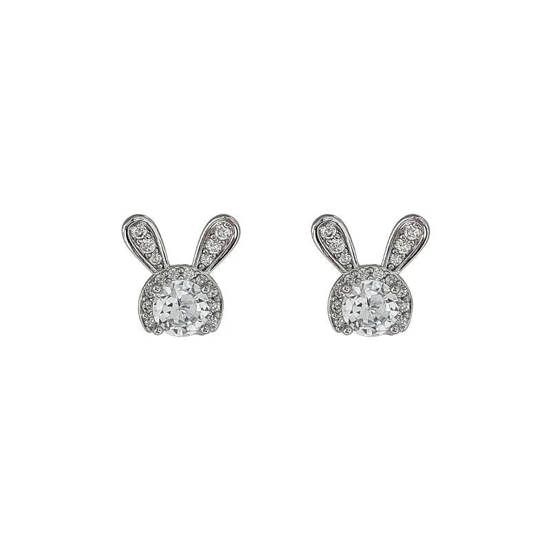 Cute Rabbit Micro Pave Zircon Copper Stud Earrings Simple Sweet Animal Design Jewelry