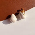 Light Luxury Pearlescent White Teardrop Enamel Stud & Clip On No Piercing Statement Earrings