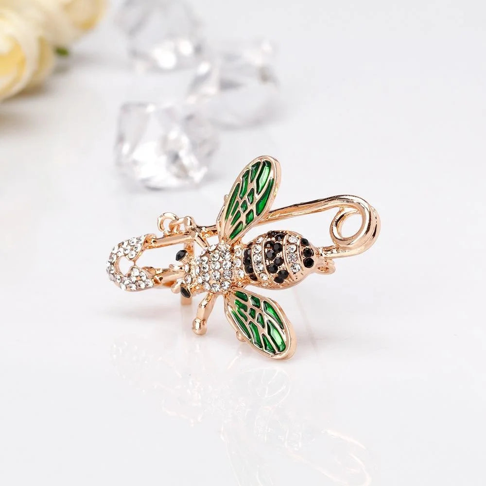 Luxury Rhinestone Enamel Bee Safety Pin Brooch For Women, Elegant Lapel Pin Corsage Suit Accessory Gift