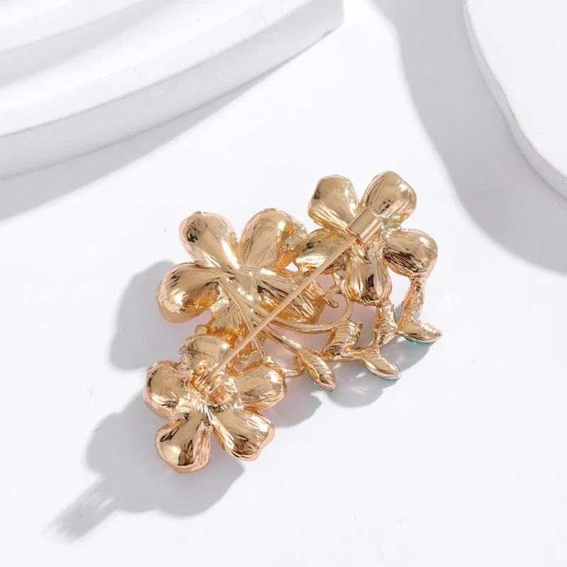 Elegant Korean Style Three Pink Enamel Flower Brooch With Pearl Centers, Alloy Lapel Pin Corsage Gift