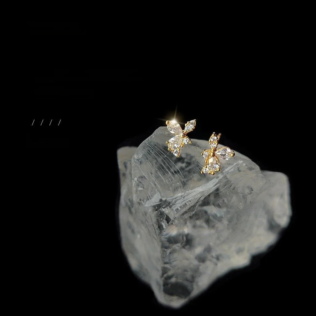 Elegant 14K Gold Plated Micro Pave Zircon Flower Geometric Mini Stud Earrings For Women