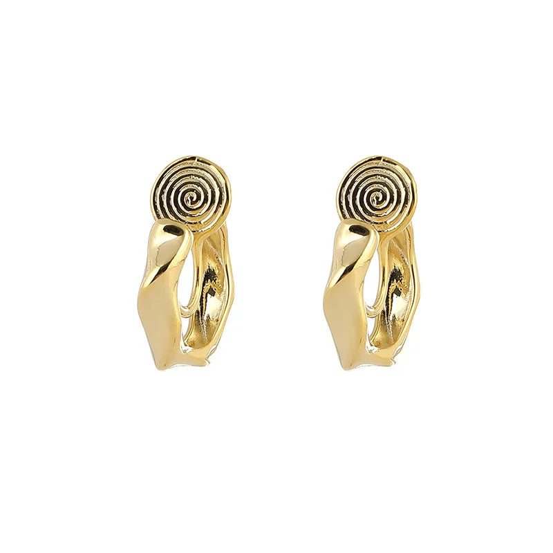 Elegant Gold Alloy Plain Hoop Huggie Ear Cuffs, Stud & Clip On No Piercing Commuter Circle Earrings