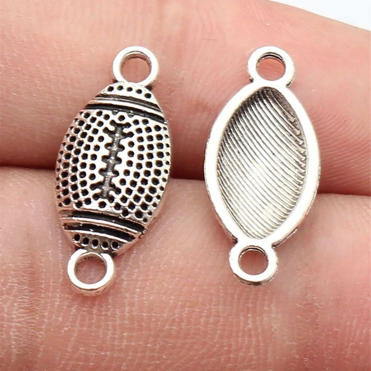 22x9.6mm 1g Antique Silver Zinc Alloy Football Connector Charm for DIY Bracelet and Jewelry Making