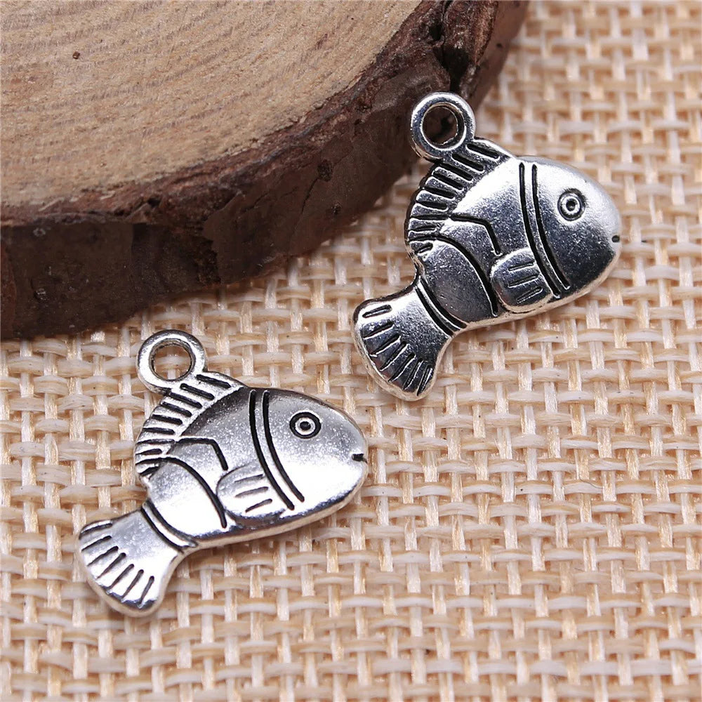 16x14mm 1.3g Antique Silver Zinc Alloy Fish Charm Pendant for DIY Necklace Bracelet Jewelry Making