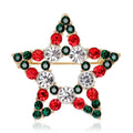 Elegant Christmas Star Rhinestone Alloy Brooch With Red Green Crystals, Festive Lapel Pin Corsage Gift