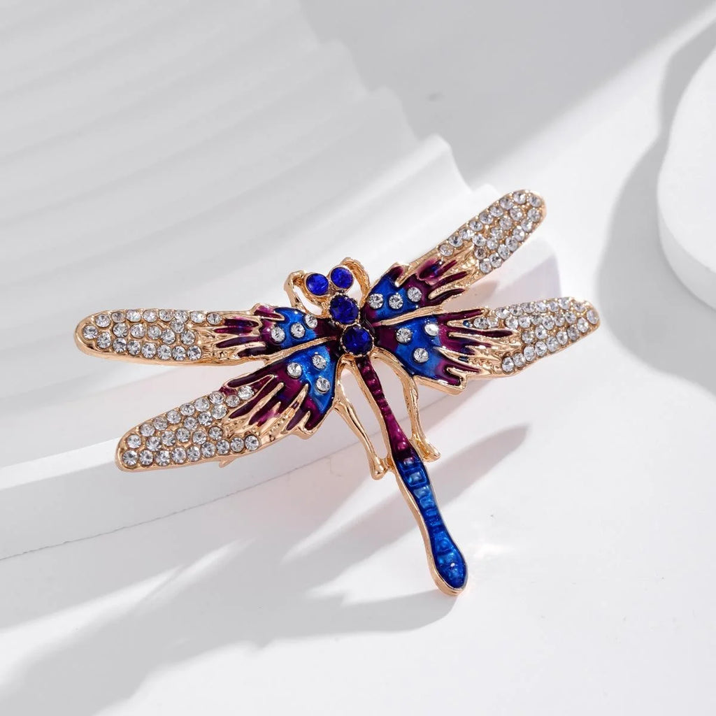 Elegant Blue Enamel Dragonfly Brooch With Rhinestone Alloy Wings, Luxury Lapel Pin Corsage Gift