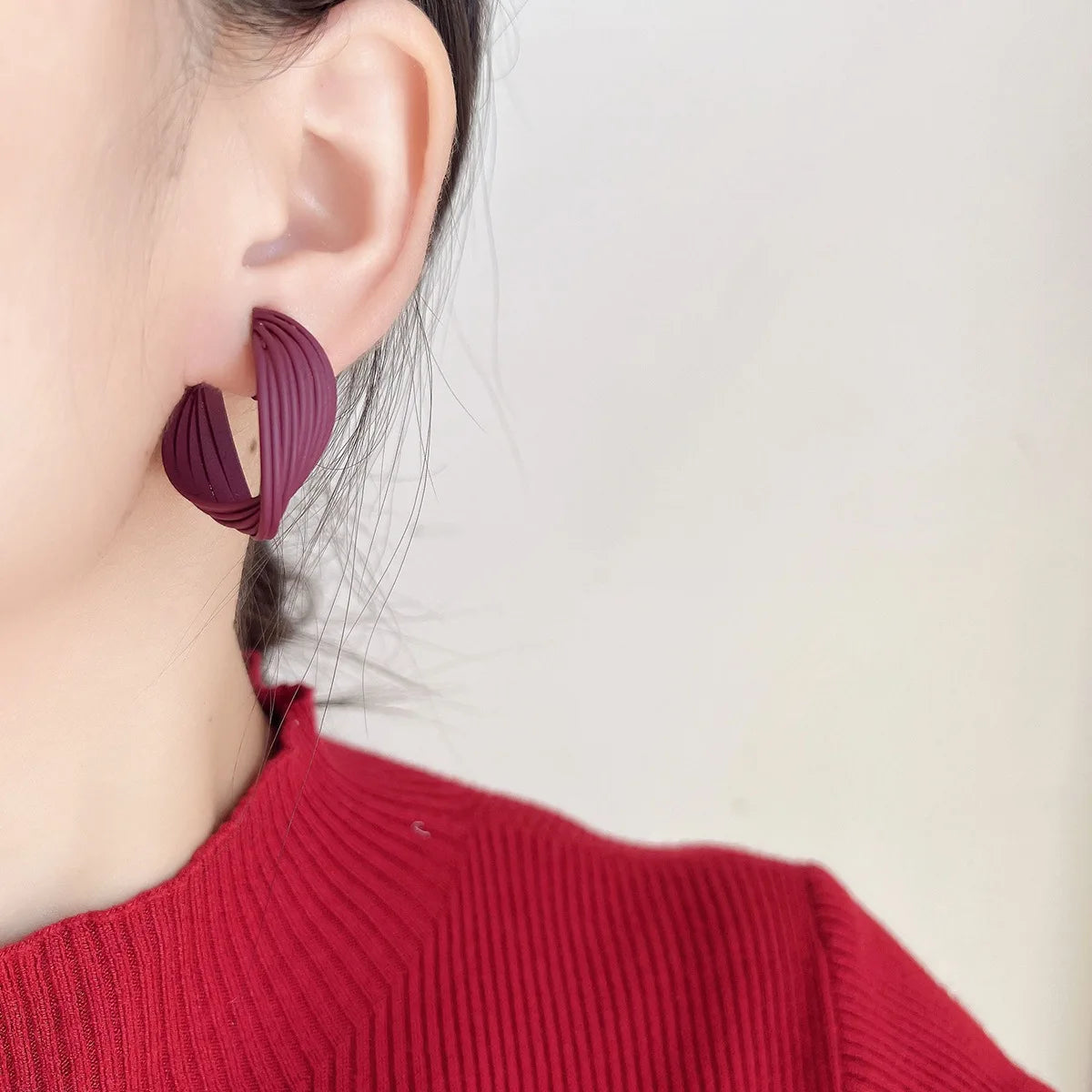 Klein Blue Enamel Spiral Hoop Stud & Clip On No Piercing Statement Round Pleated Earrings