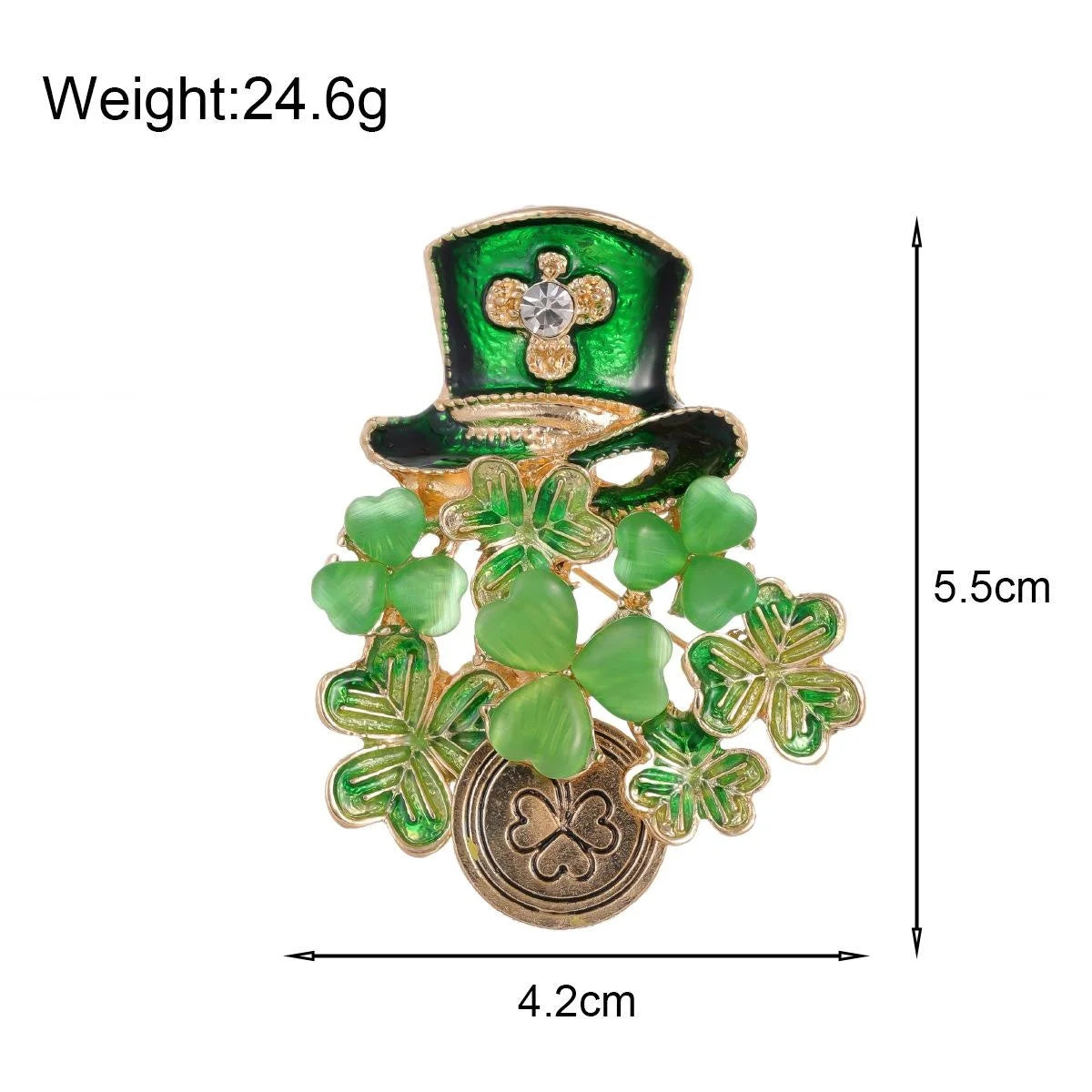 Elegant Green Shamrock Top Hat Enamel Rhinestone Alloy Brooch, Lucky Clover Lapel Pin Gift