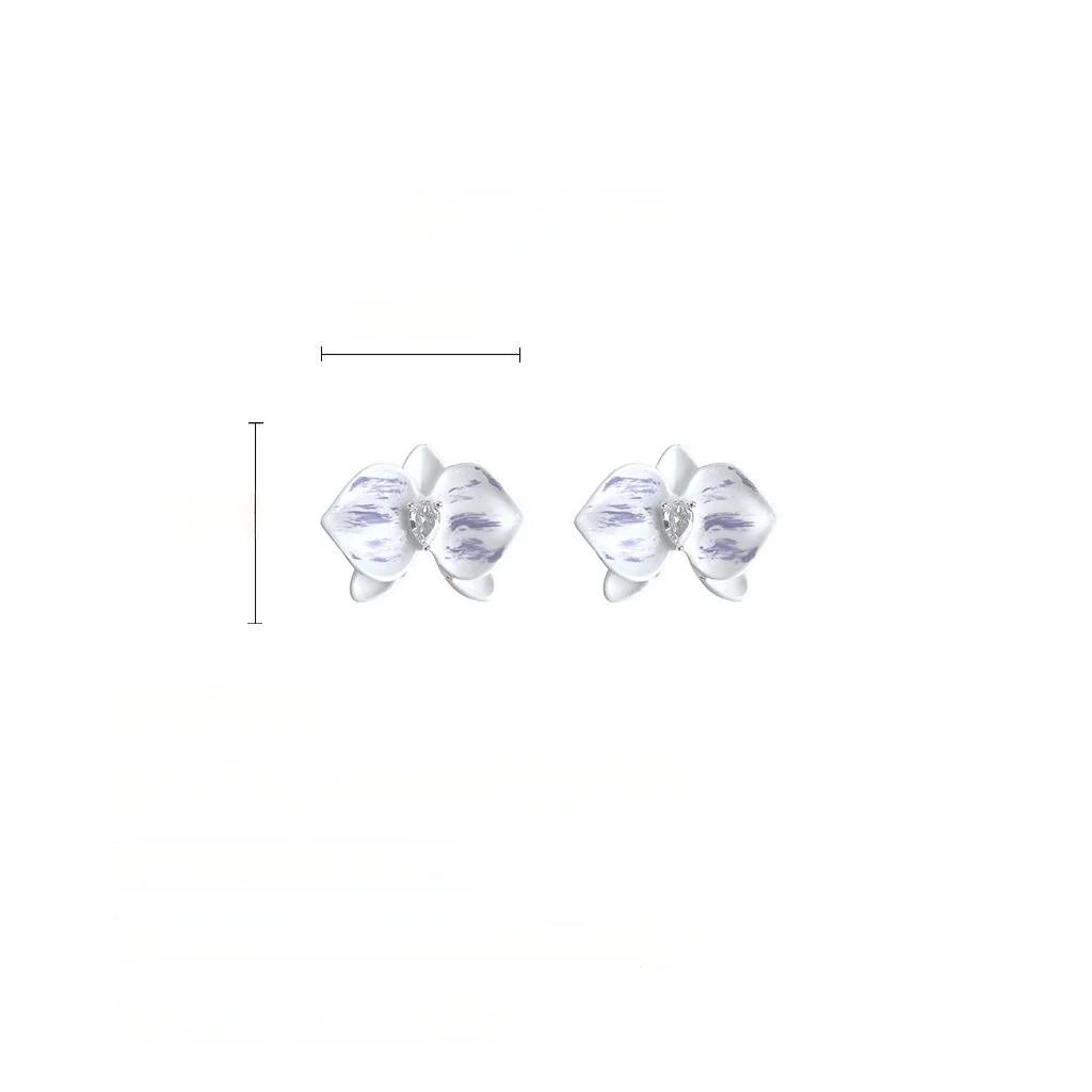 Light Purple Enamel Butterfly Orchid Flower Copper Zircon Drop Earrings Fresh Fairy Style